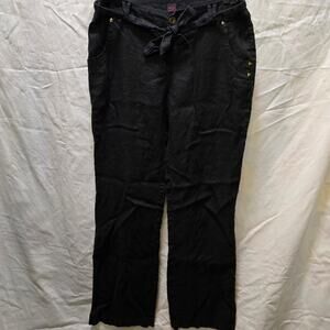2b bebe y2k black 100% linen straight leg pants tie belt  medium casual zip